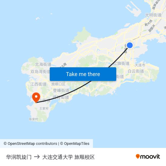 华润凯旋门 to 大连交通大学 旅顺校区 map