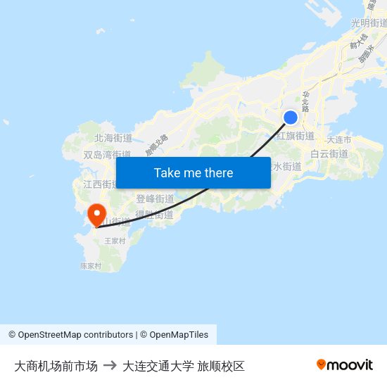 大商机场前市场 to 大连交通大学 旅顺校区 map
