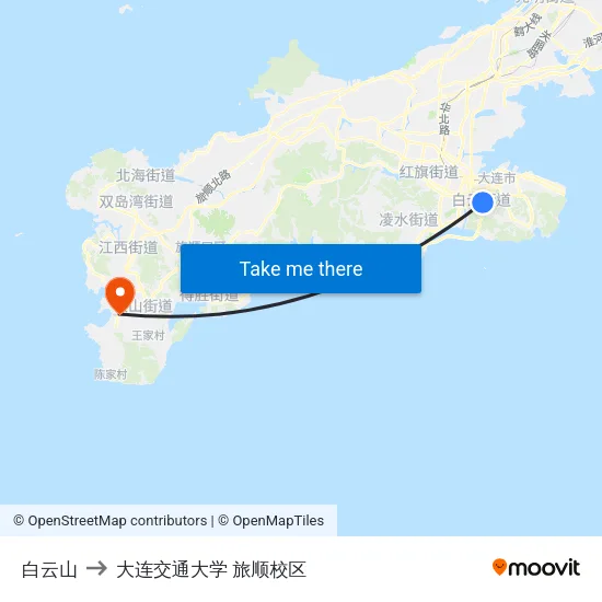 白云山 to 大连交通大学 旅顺校区 map