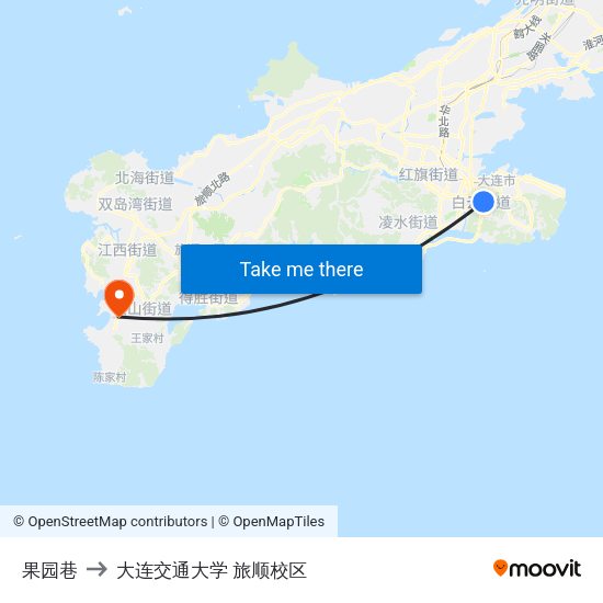 果园巷 to 大连交通大学 旅顺校区 map