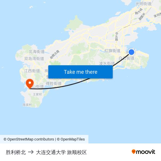 胜利桥北 to 大连交通大学 旅顺校区 map