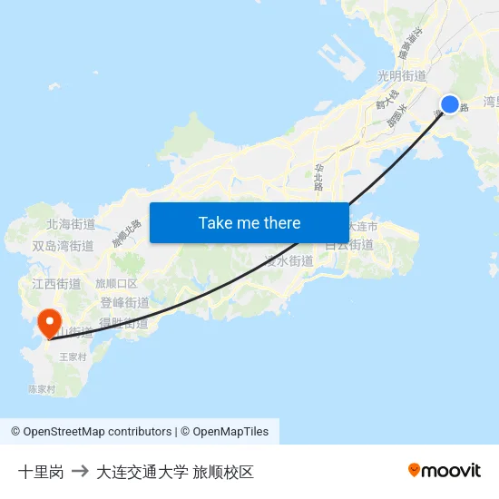 十里岗 to 大连交通大学 旅顺校区 map