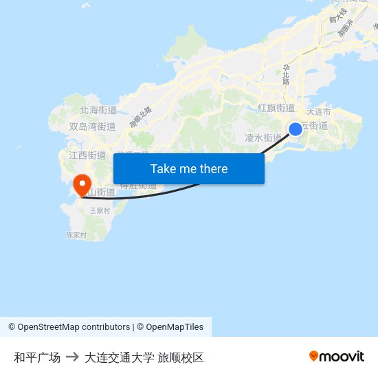 和平广场 to 大连交通大学 旅顺校区 map