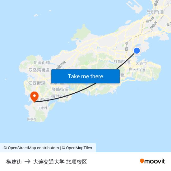 椒建街 to 大连交通大学 旅顺校区 map