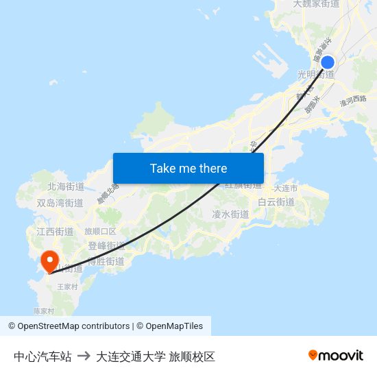 中心汽车站 to 大连交通大学 旅顺校区 map
