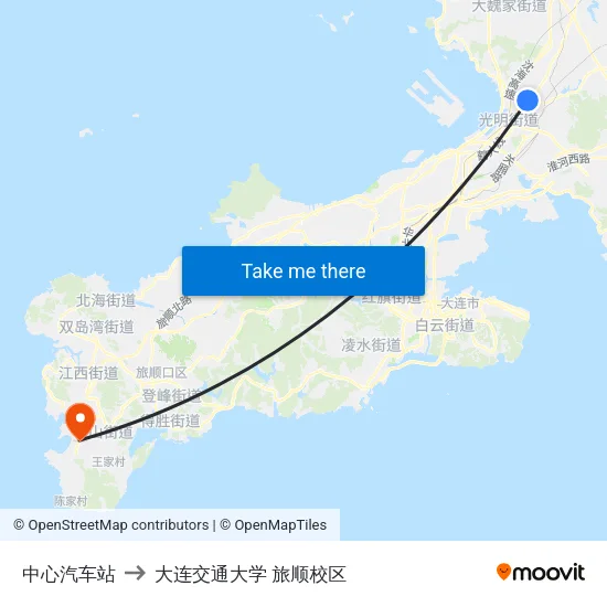 中心汽车站 to 大连交通大学 旅顺校区 map