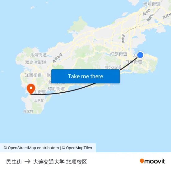 民生街 to 大连交通大学 旅顺校区 map