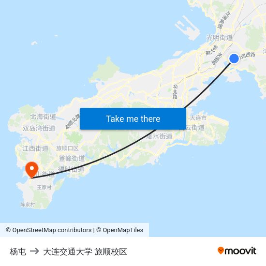 杨屯 to 大连交通大学 旅顺校区 map
