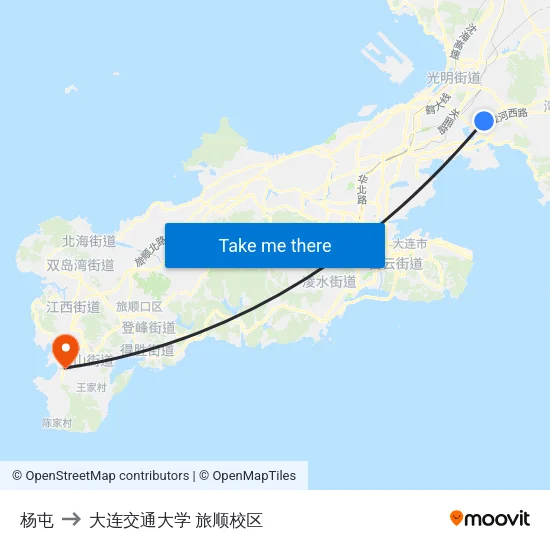 杨屯 to 大连交通大学 旅顺校区 map