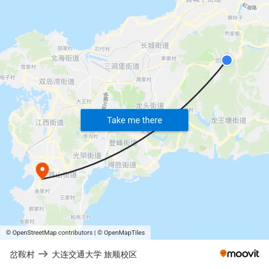 岔鞍村 to 大连交通大学 旅顺校区 map