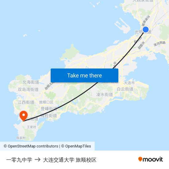一零九中学 to 大连交通大学 旅顺校区 map
