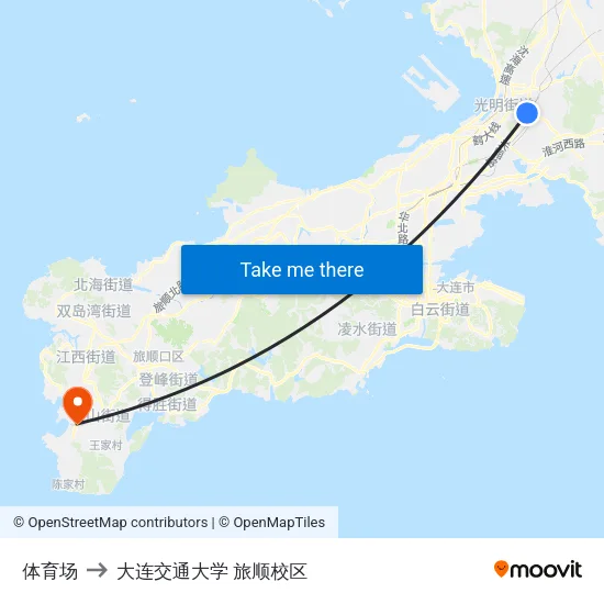 体育场 to 大连交通大学 旅顺校区 map