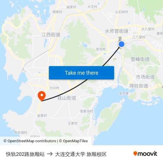 快轨202路旅顺站 to 大连交通大学 旅顺校区 map