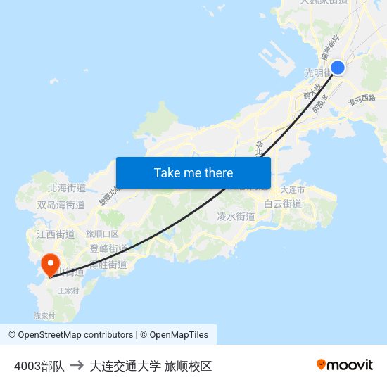 4003部队 to 大连交通大学 旅顺校区 map
