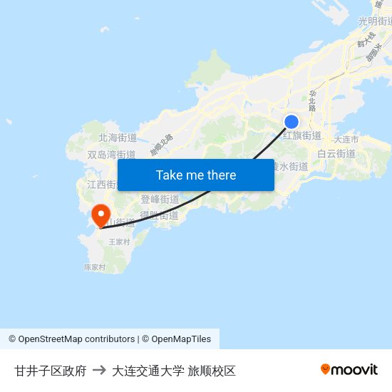 甘井子区政府 to 大连交通大学 旅顺校区 map