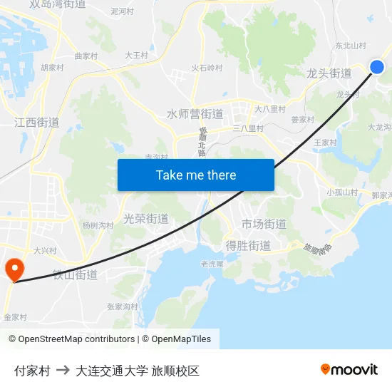 付家村 to 大连交通大学 旅顺校区 map