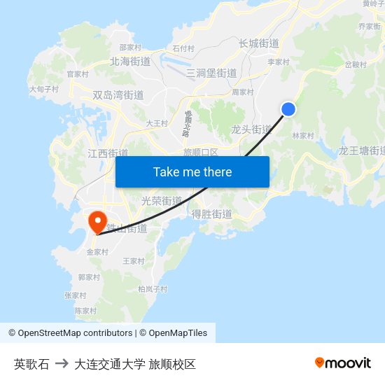 英歌石 to 大连交通大学 旅顺校区 map
