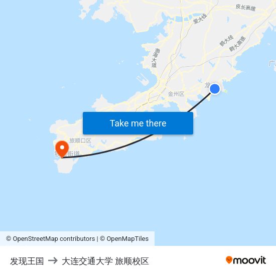 发现王国 to 大连交通大学 旅顺校区 map