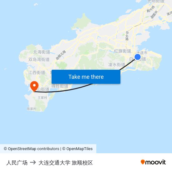 人民广场 to 大连交通大学 旅顺校区 map