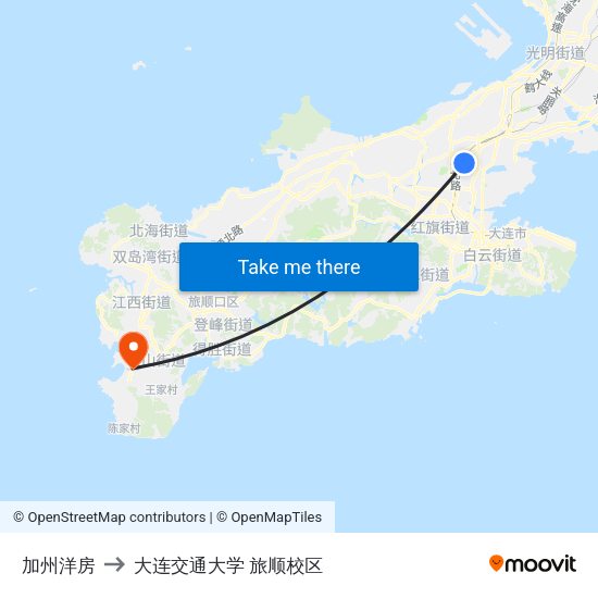 加州洋房 to 大连交通大学 旅顺校区 map