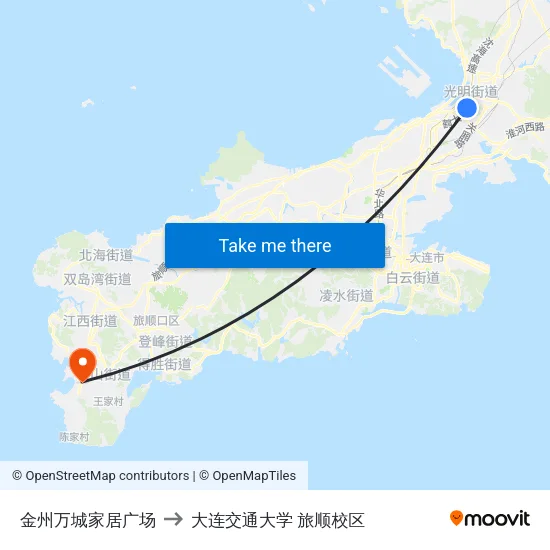 金州万城家居广场 to 大连交通大学 旅顺校区 map