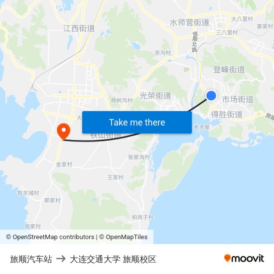 旅顺汽车站 to 大连交通大学 旅顺校区 map