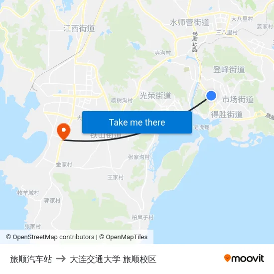 旅顺汽车站 to 大连交通大学 旅顺校区 map