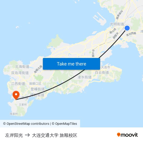 左岸阳光 to 大连交通大学 旅顺校区 map