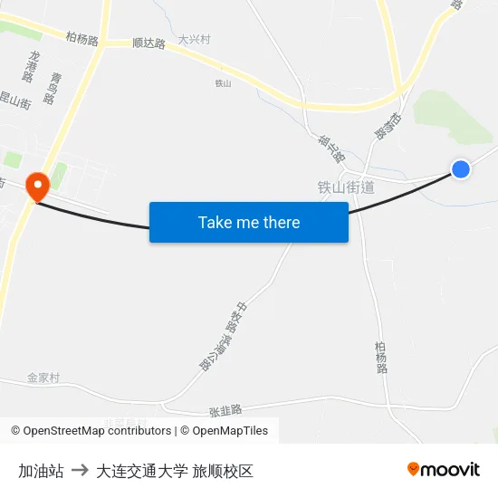 加油站 to 大连交通大学 旅顺校区 map