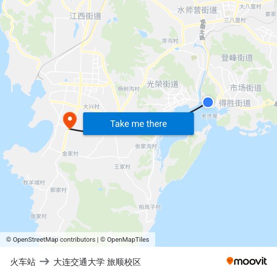 火车站 to 大连交通大学 旅顺校区 map