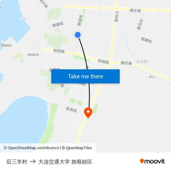 后三羊村 to 大连交通大学 旅顺校区 map