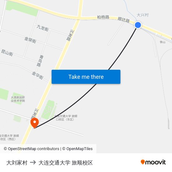 大刘家村 to 大连交通大学 旅顺校区 map