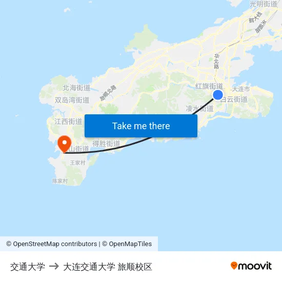 交通大学 to 大连交通大学 旅顺校区 map