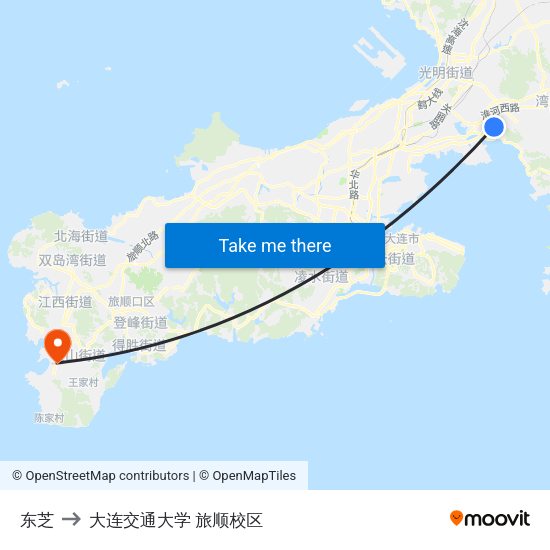 东芝 to 大连交通大学 旅顺校区 map