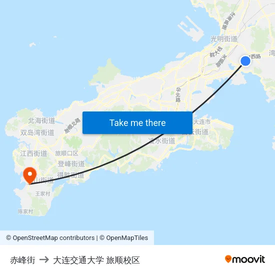 赤峰街 to 大连交通大学 旅顺校区 map