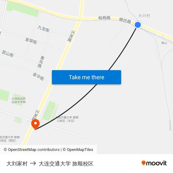 大刘家村 to 大连交通大学 旅顺校区 map