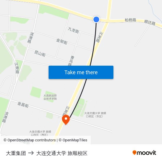 大重集团 to 大连交通大学 旅顺校区 map