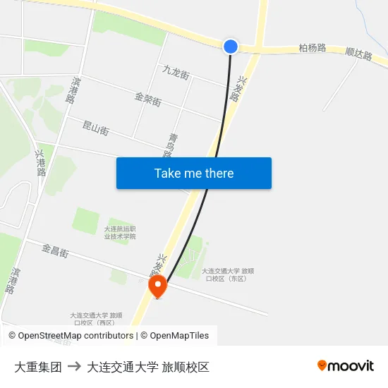 大重集团 to 大连交通大学 旅顺校区 map