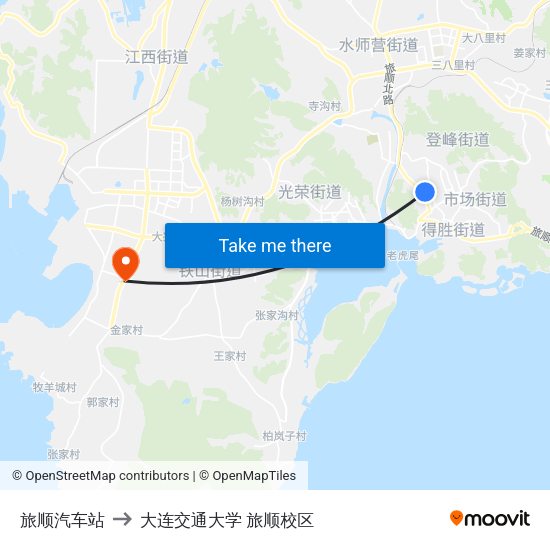 旅顺汽车站 to 大连交通大学 旅顺校区 map