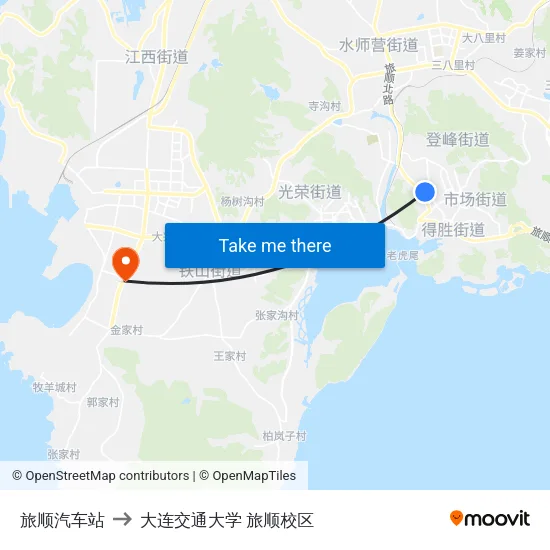 旅顺汽车站 to 大连交通大学 旅顺校区 map