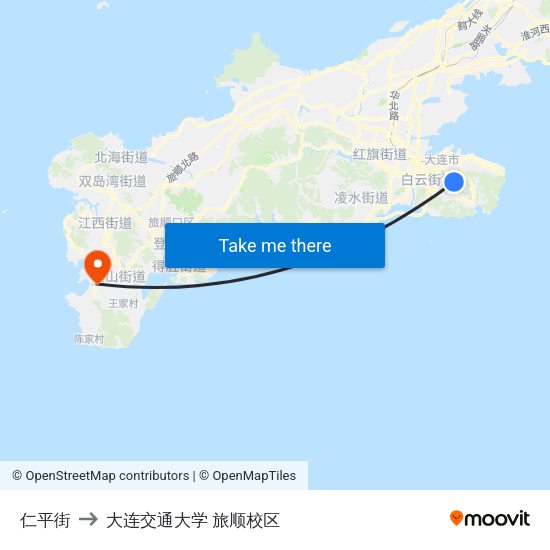 仁平街 to 大连交通大学 旅顺校区 map