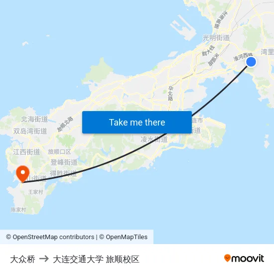 大众桥 to 大连交通大学 旅顺校区 map