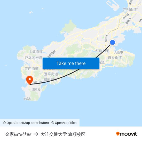 金家街快轨站 to 大连交通大学 旅顺校区 map