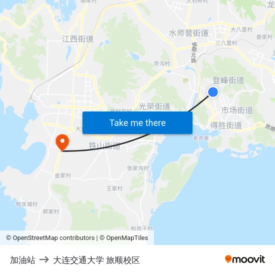 加油站 to 大连交通大学 旅顺校区 map