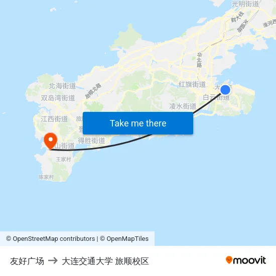友好广场 to 大连交通大学 旅顺校区 map