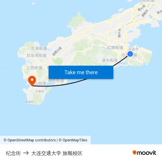 纪念街 to 大连交通大学 旅顺校区 map