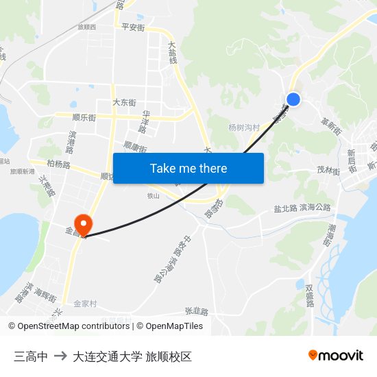 三高中 to 大连交通大学 旅顺校区 map