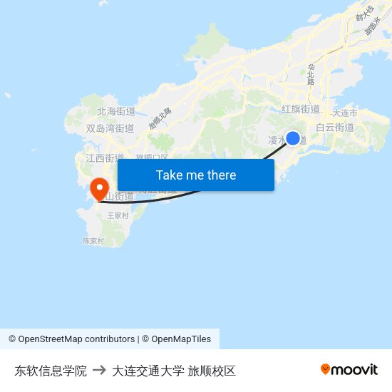 东软信息学院 to 大连交通大学 旅顺校区 map