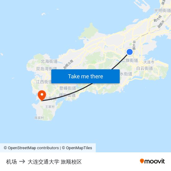 机场 to 大连交通大学 旅顺校区 map