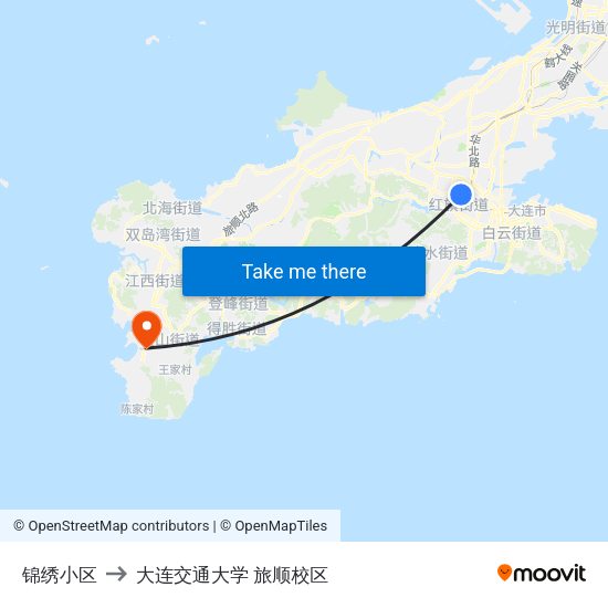 锦绣小区 to 大连交通大学 旅顺校区 map